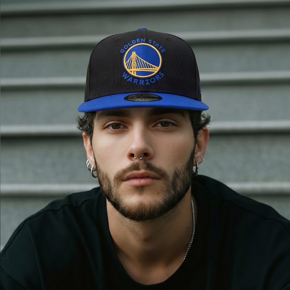 🧢 Golden State Warriors 59FIFTY Fitted 7 1/4‎ 🔵 Black Royal 75th Patch